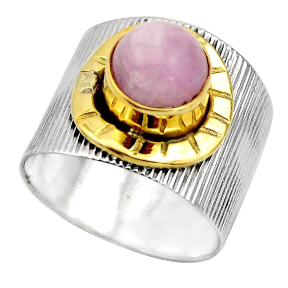 3.28cts victorian natural pink kunzite 925 silver two tone ring size 7 r18559