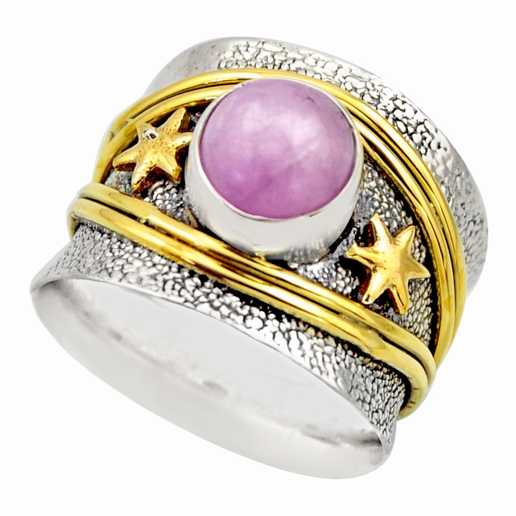 2.99cts victorian natural pink kunzite 925 silver two tone ring size 8.5 r18560