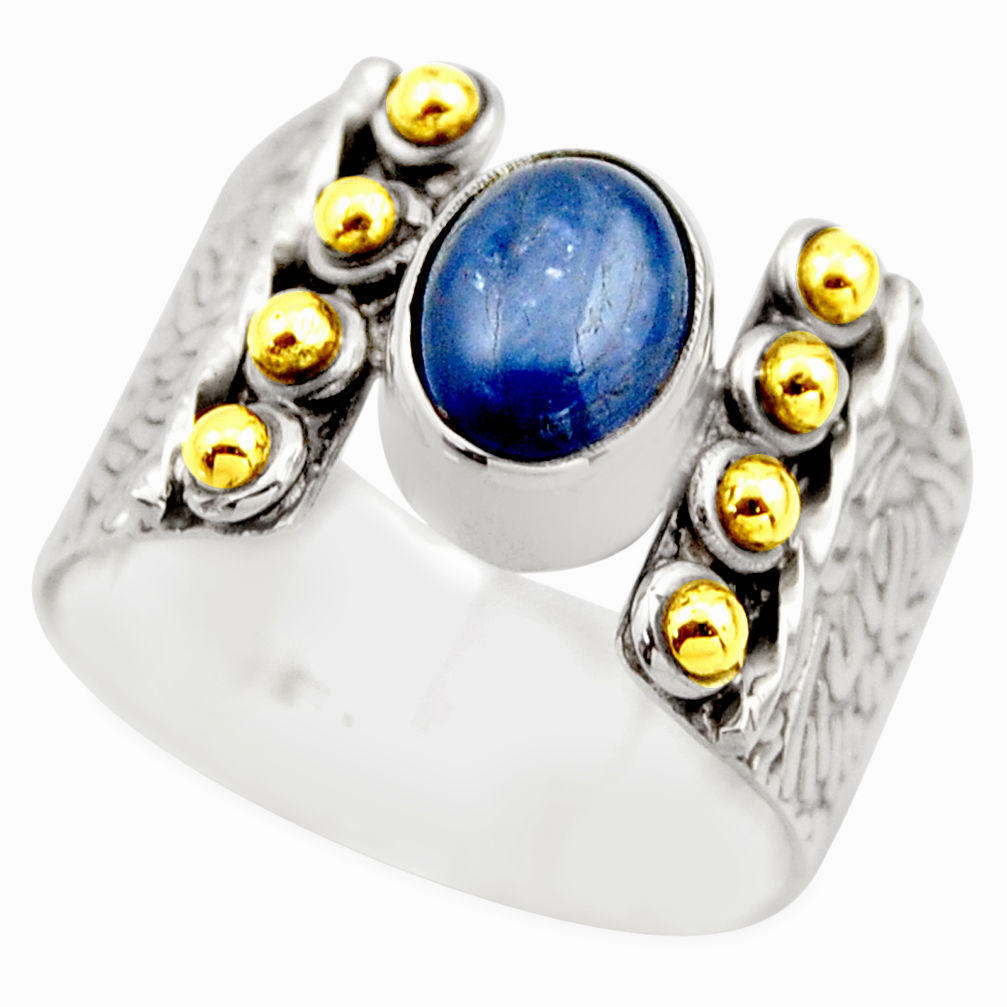 925 silver 2.20cts victorian natural blue kyanite two tone ring size 7.5 r18570