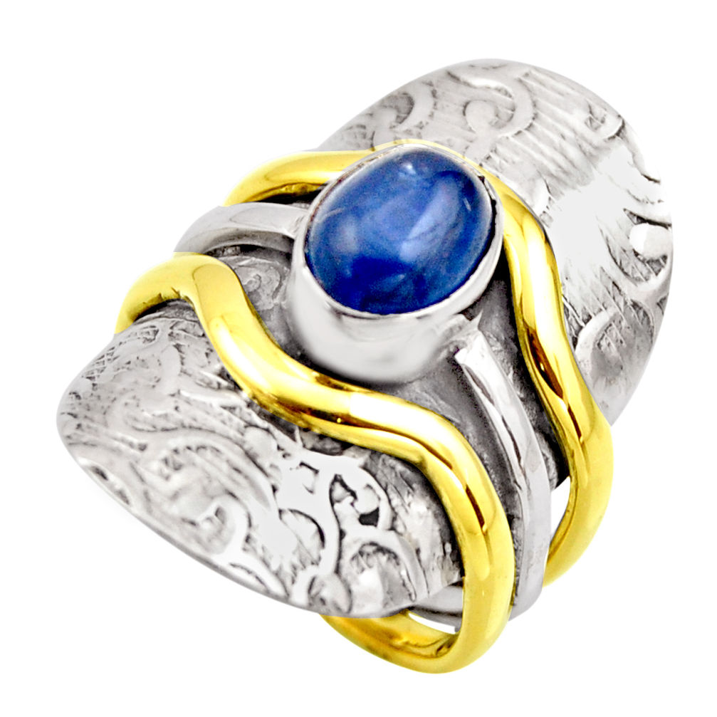 2.19cts victorian natural blue kyanite 925 silver two tone ring size 6.5 r18575