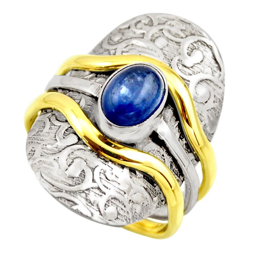 925 silver 2.11cts victorian natural blue kyanite two tone ring size 10 r18578