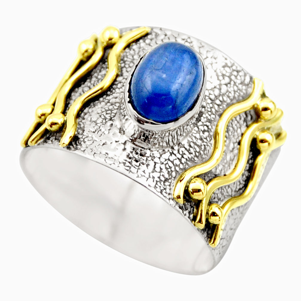 2.28cts victorian natural blue kyanite 925 silver two tone ring size 9.5 r18580
