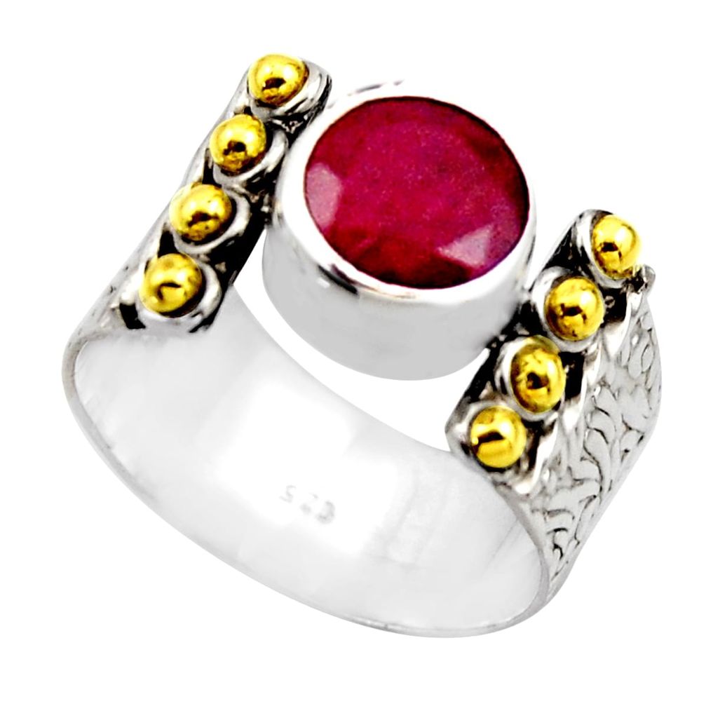 2.35cts victorian natural red ruby 925 silver two tone ring size 8 r18581