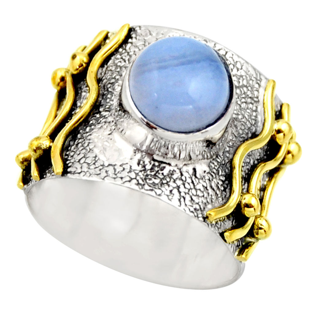 3.29cts victorian natural blue lace agate 925 silver two tone ring size 6 r18588