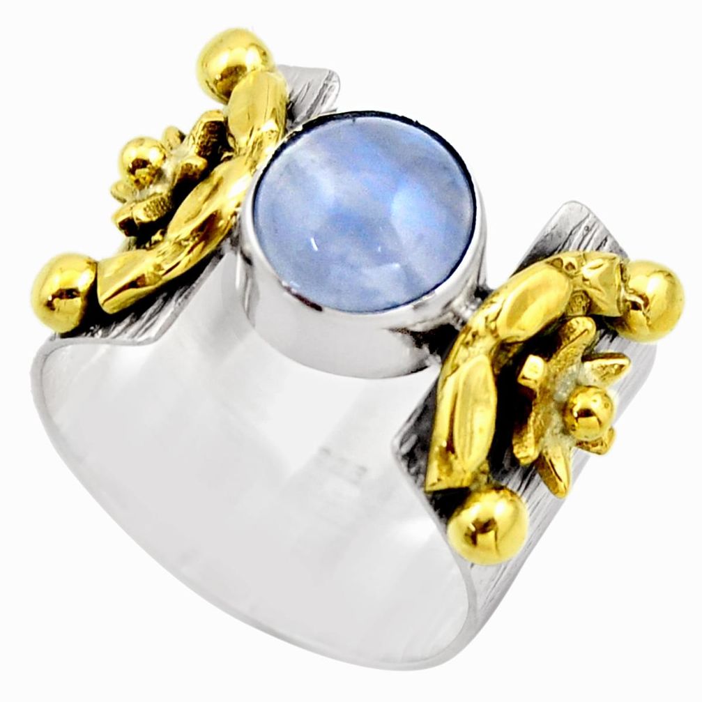 925 silver 3.10cts victorian natural blue lace agate two tone ring size 8 r18589