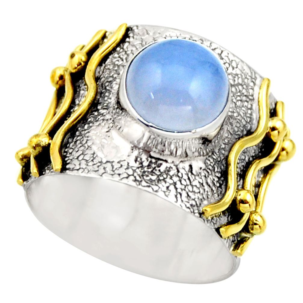 3.29cts victorian natural blue lace agate 925 silver two tone ring size 6 r18590