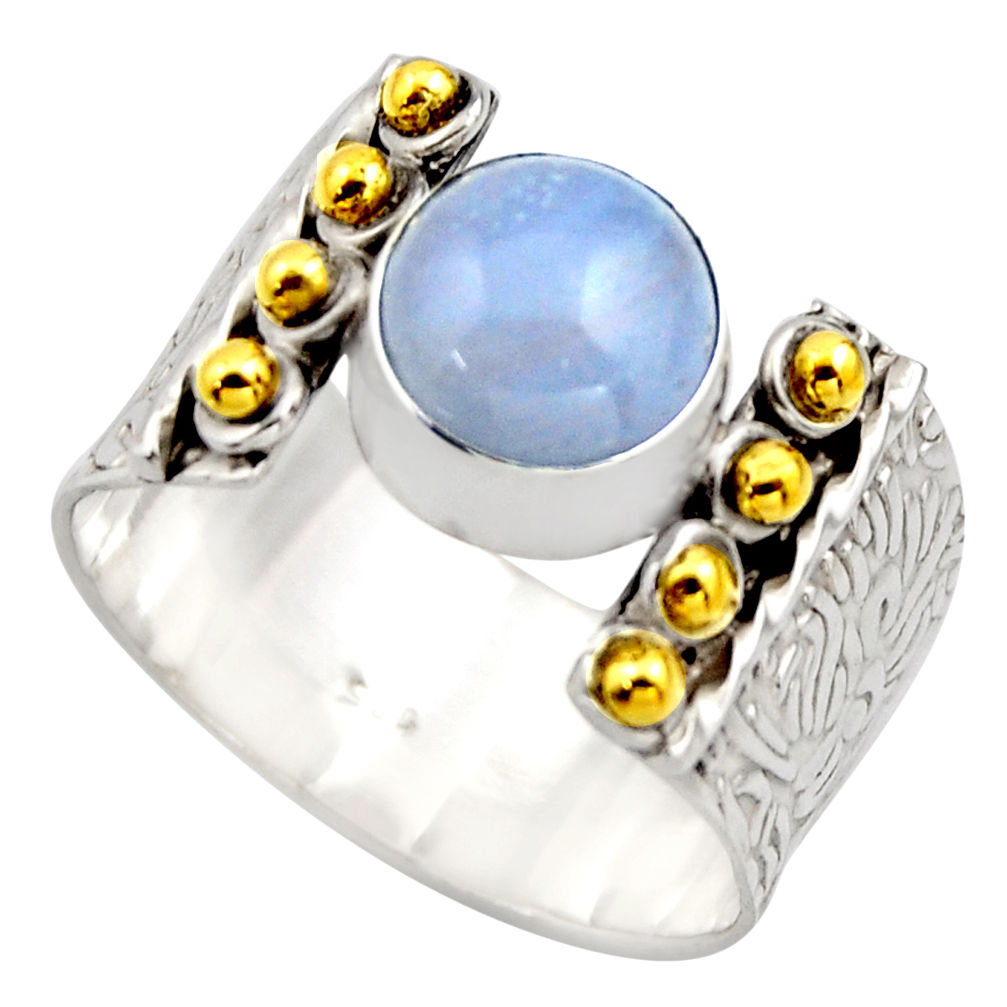 3.01cts victorian natural blue lace agate silver two tone ring size 8.5 r18591