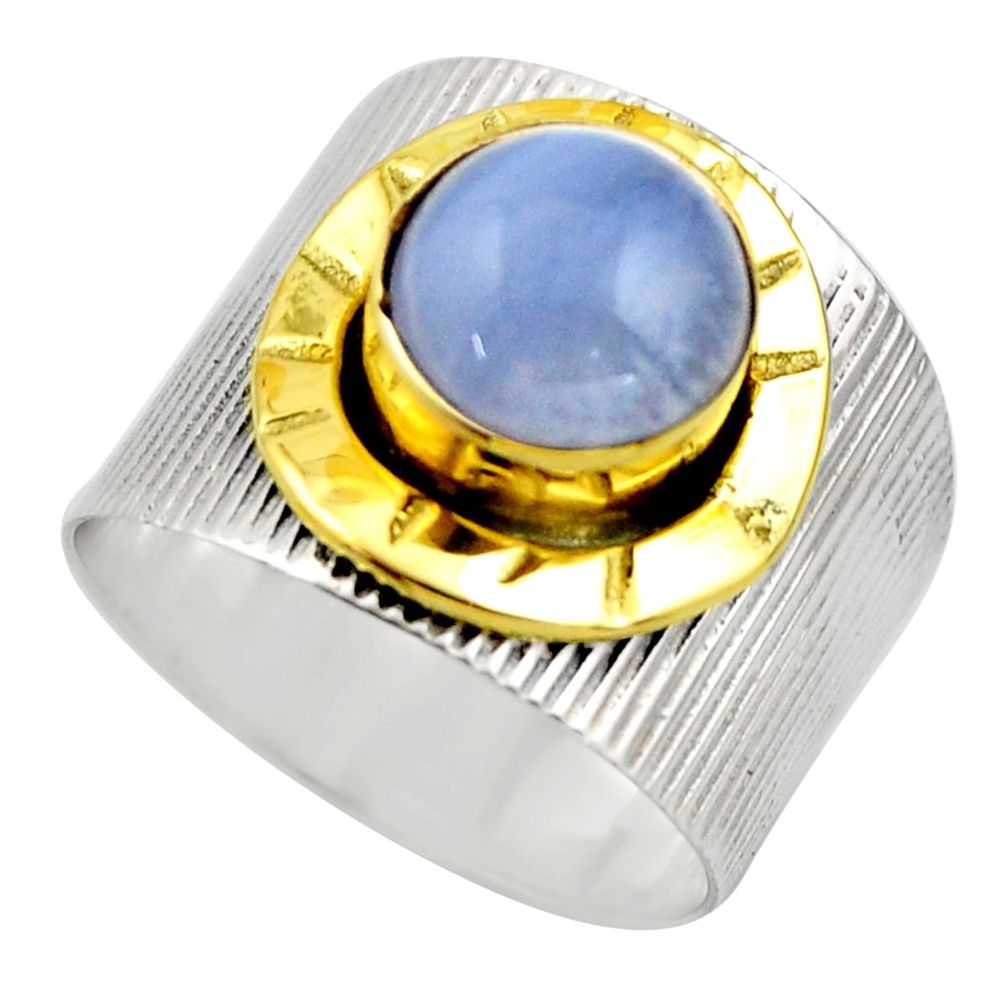 3.29cts victorian natural blue lace agate 925 silver two tone ring size 8 r18593