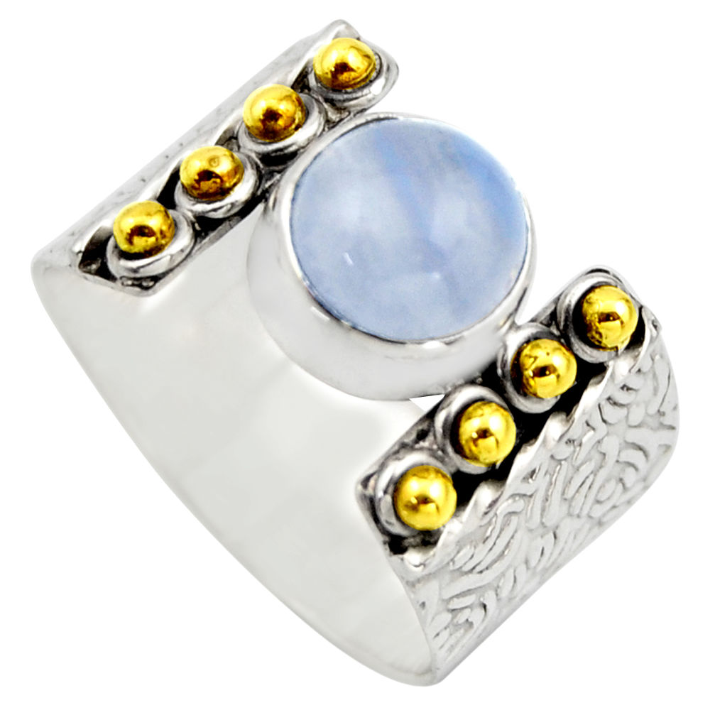3.01cts victorian natural blue lace agate silver two tone ring size 8.5 r18595