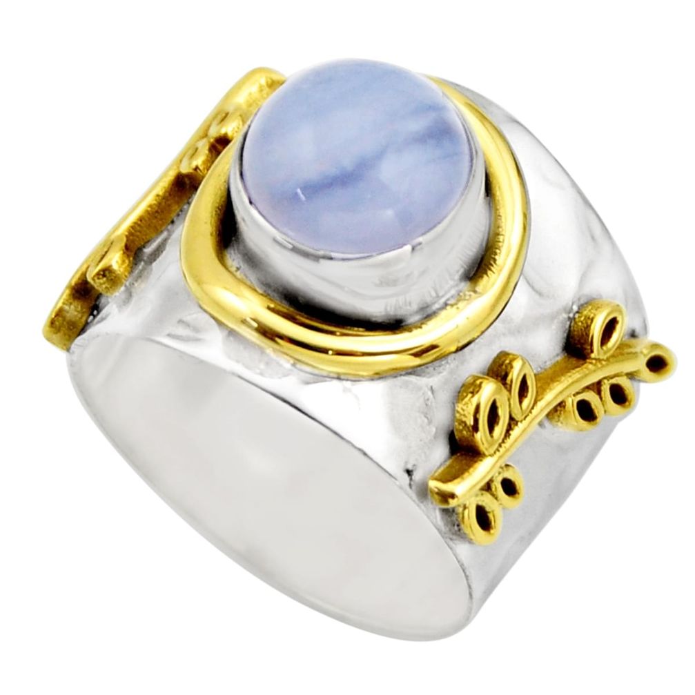 3.13cts victorian natural blue lace agate 925 silver two tone ring size 6 r18598
