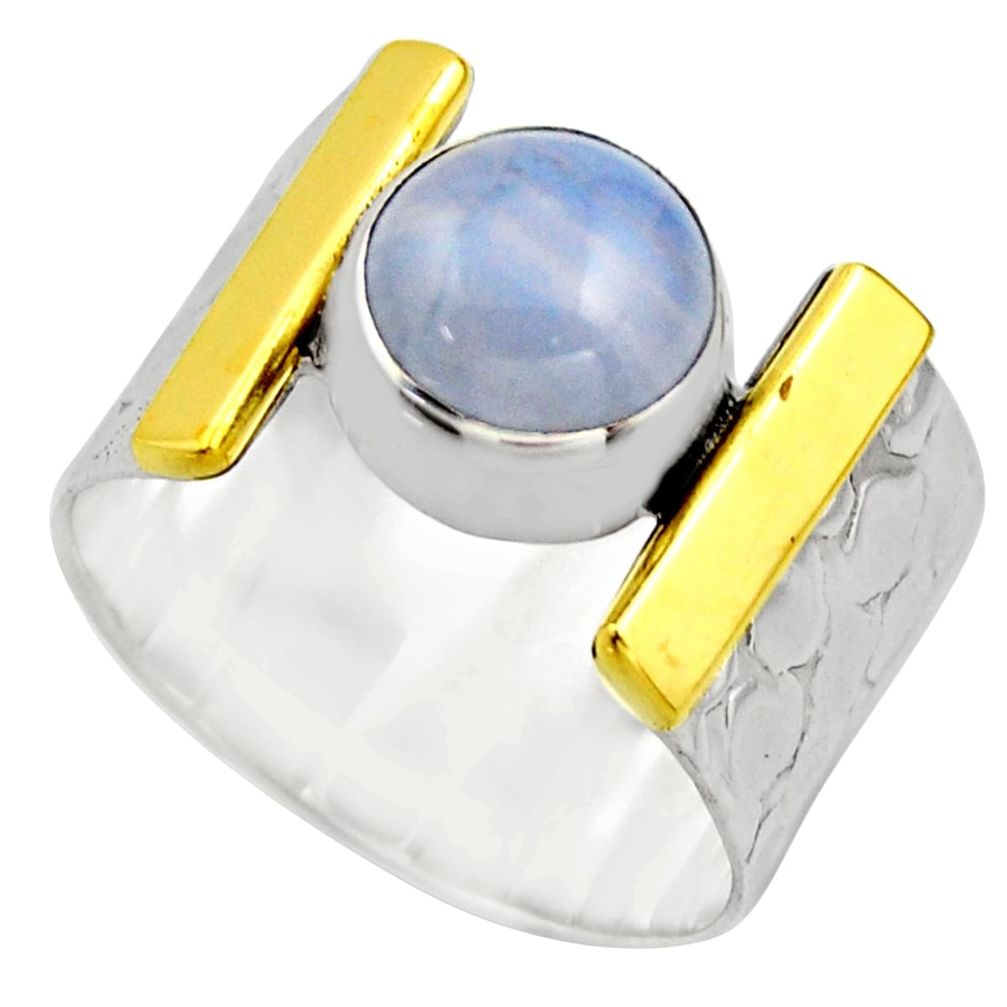 3.16cts victorian natural blue lace agate silver two tone ring size 8.5 r18599