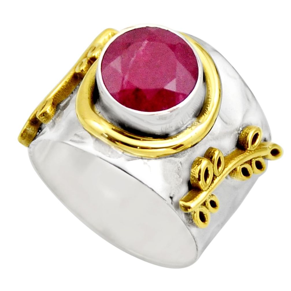2.50cts victorian natural red ruby 925 silver two tone ring size 7.5 r18602