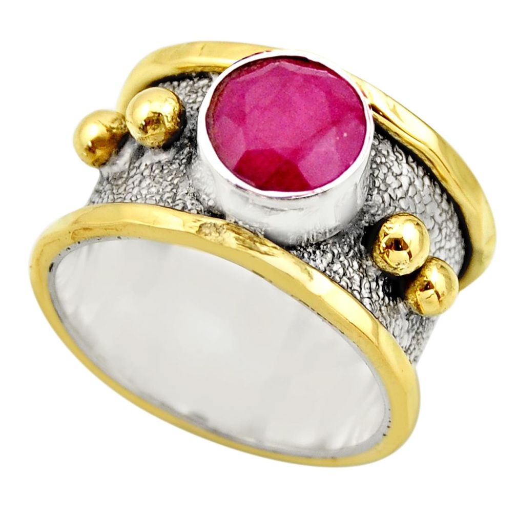 925 silver 2.54cts victorian natural red ruby round two tone ring size 9 r18607