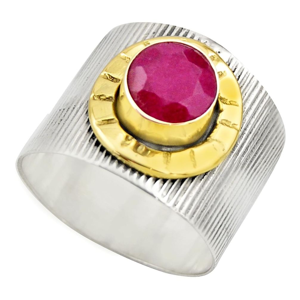 2.44cts victorian natural red ruby round 925 silver two tone ring size 7 r18608