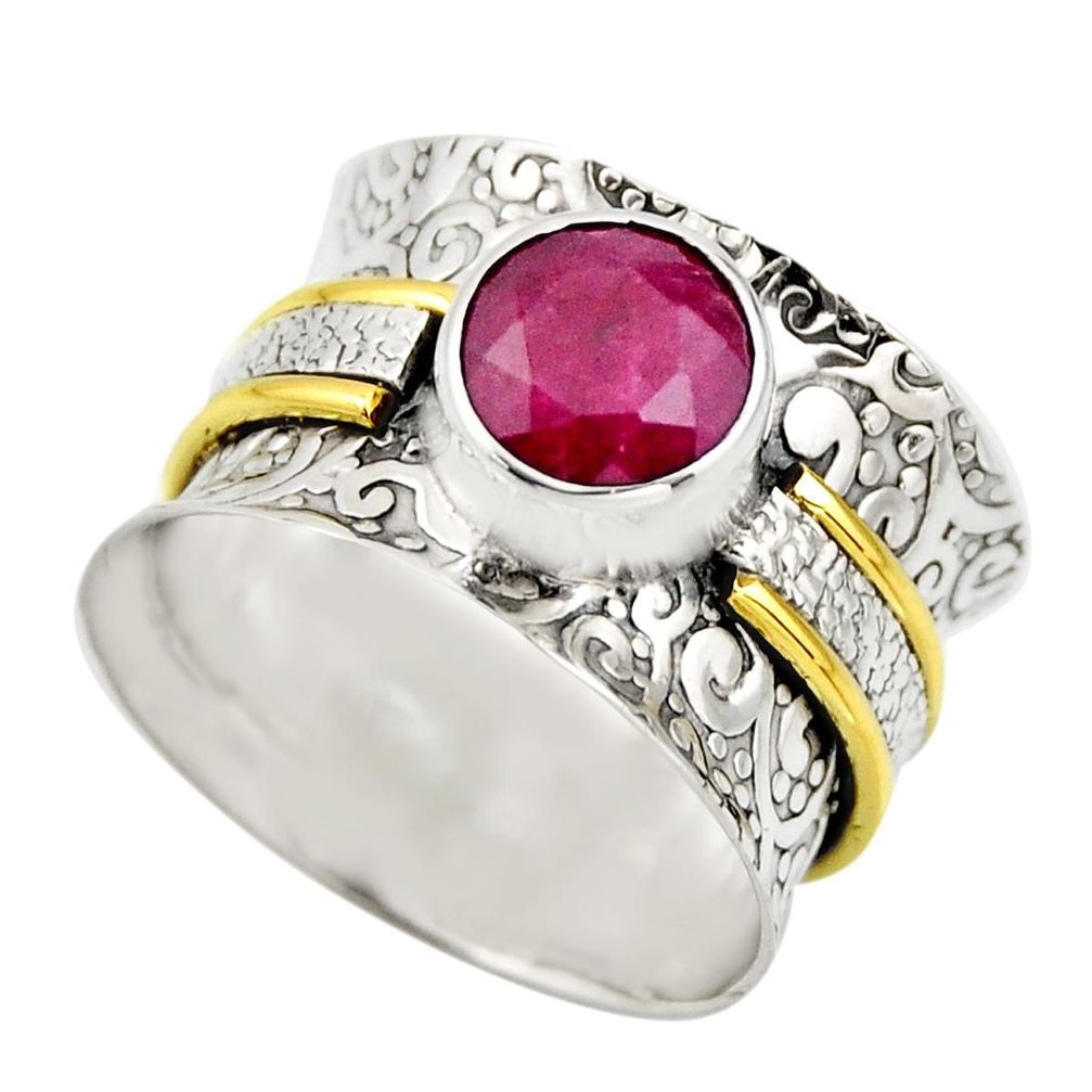925 silver 2.41cts victorian natural red ruby round two tone ring size 6 r18614