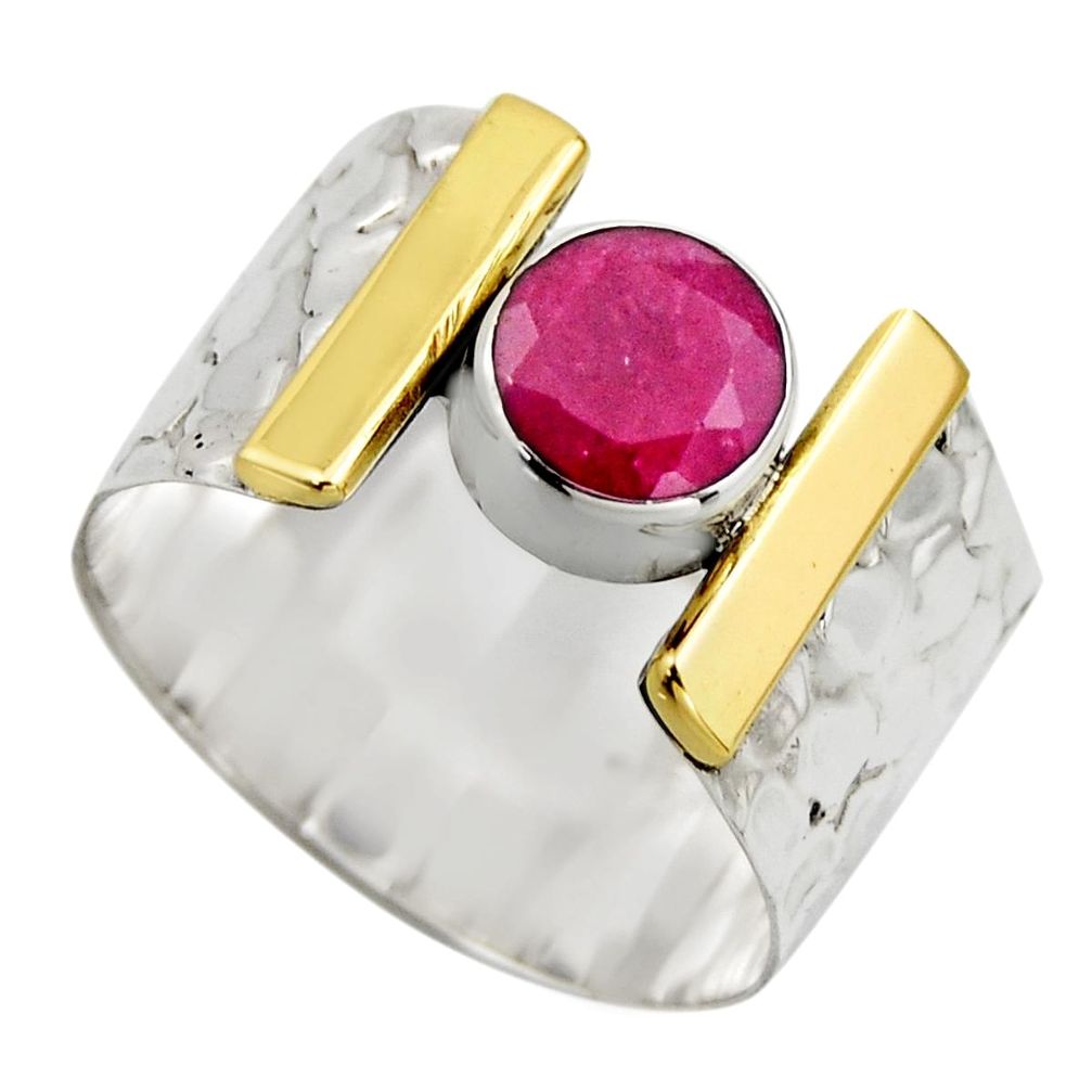 2.51cts victorian natural red ruby 925 silver two tone ring size 9.5 r18616