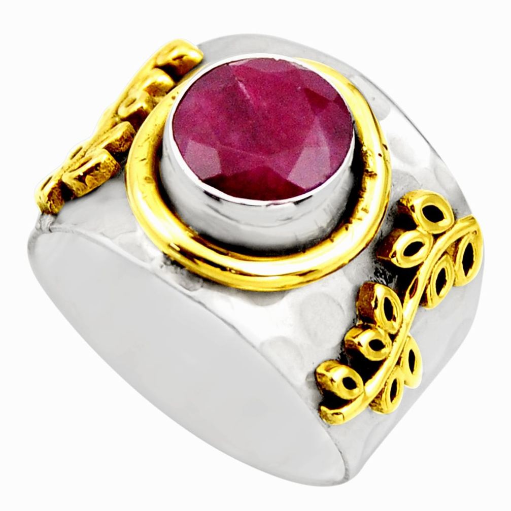 2.64cts victorian natural red ruby 925 silver two tone ring size 8.5 r18619