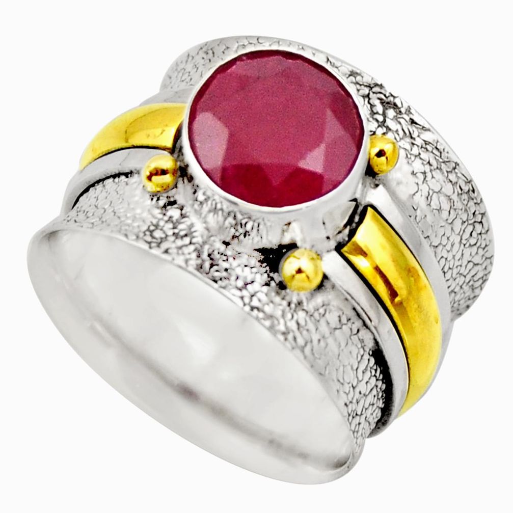 925 silver 2.41cts victorian natural red ruby two tone ring size 7.5 r18620