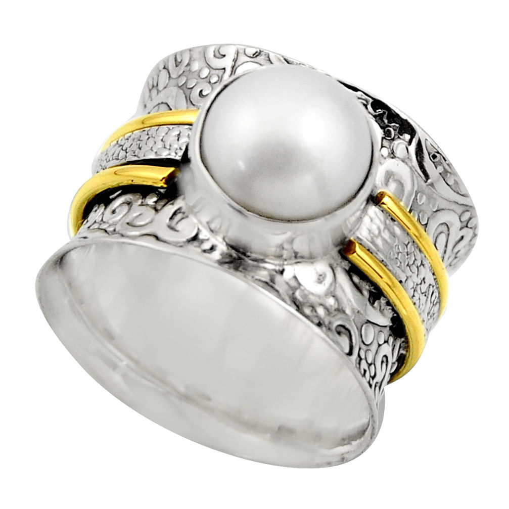 925 silver 3.35cts victorian natural white pearl two tone ring size 6 r18628
