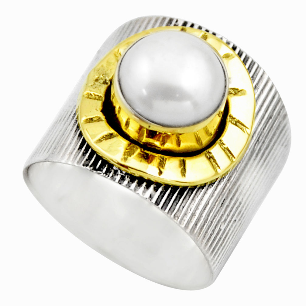 925 silver 3.41cts victorian natural white pearl two tone ring size 7 r18631