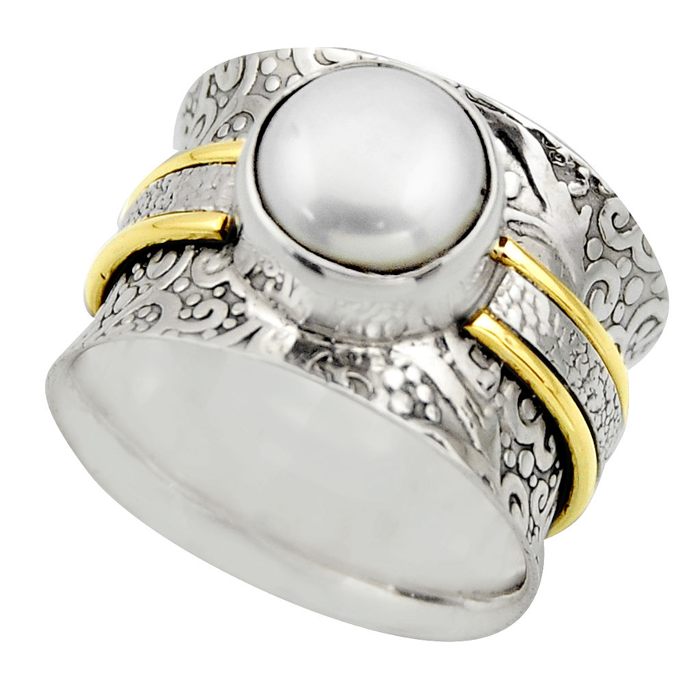 3.27cts victorian natural white pearl 925 silver two tone ring size 7 r18638