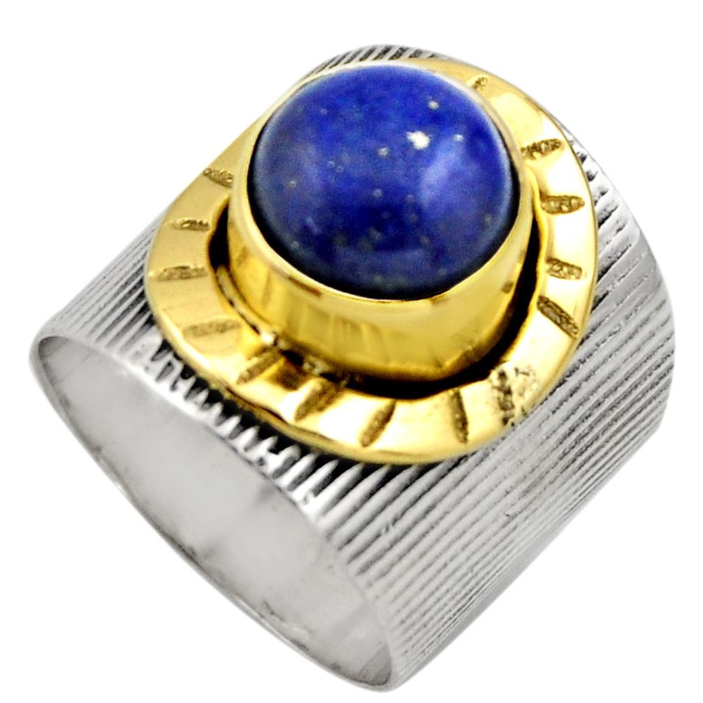 5.09cts victorian natural lapis lazuli 925 silver two tone ring size 5.5 r18642