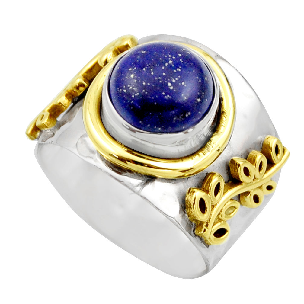 925 silver 4.66cts victorian natural lapis lazuli two tone ring size 7 r18644