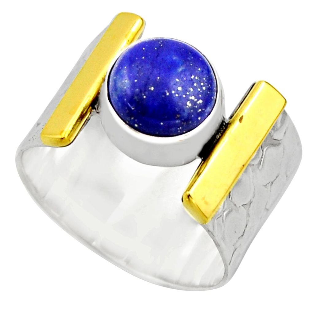 4.93cts victorian natural lapis lazuli 925 silver two tone ring size 8.5 r18645