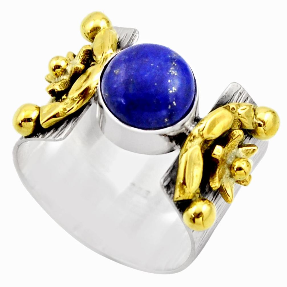 4.91cts victorian natural lapis lazuli 925 silver two tone ring size 9.5 r18647