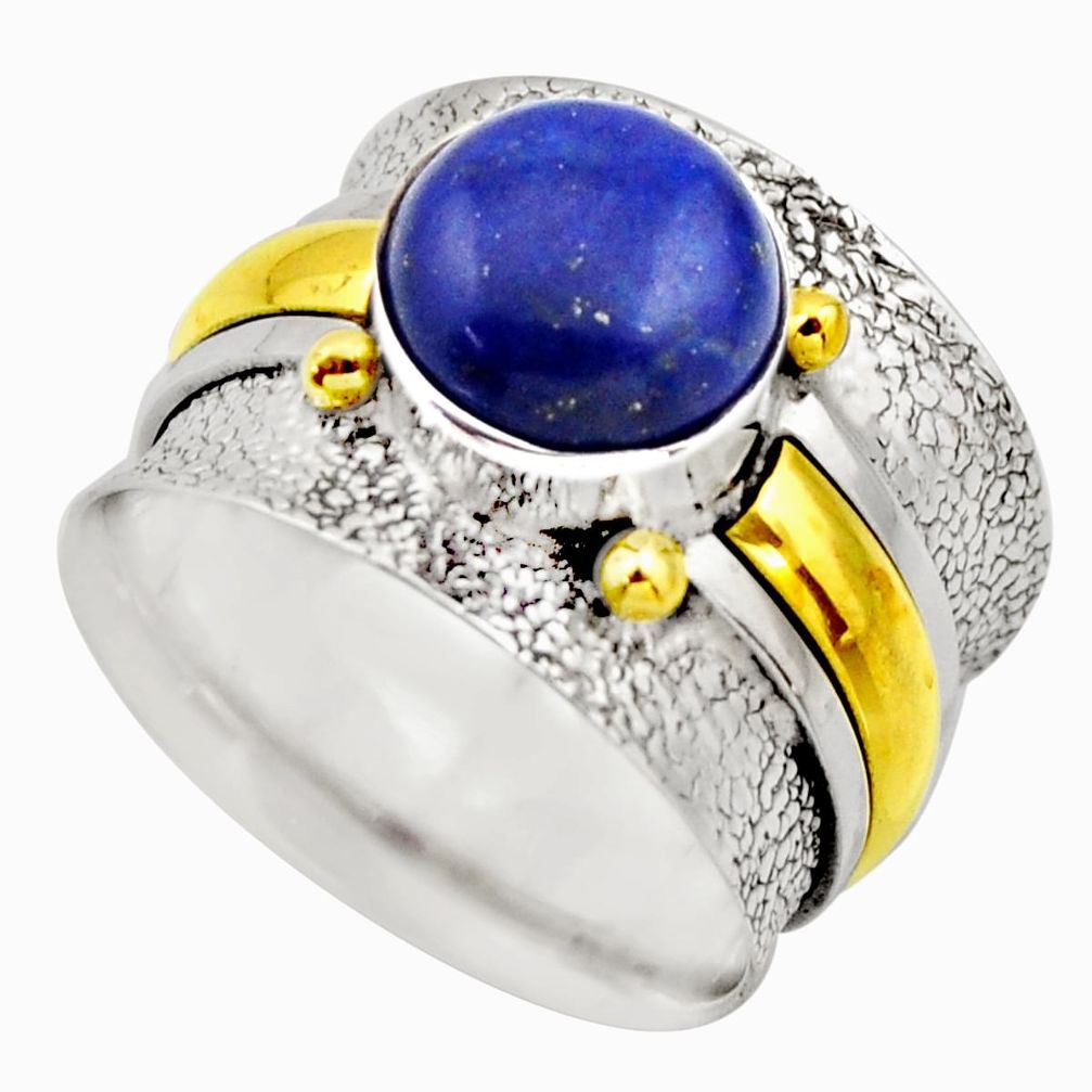 925 silver 4.54cts victorian natural lapis lazuli two tone ring size 6 r18648