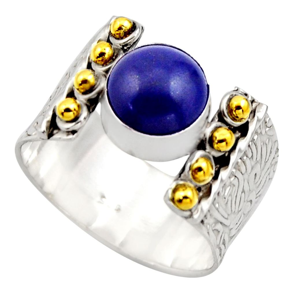 4.73cts victorian natural lapis lazuli 925 silver two tone ring size 9.5 r18650