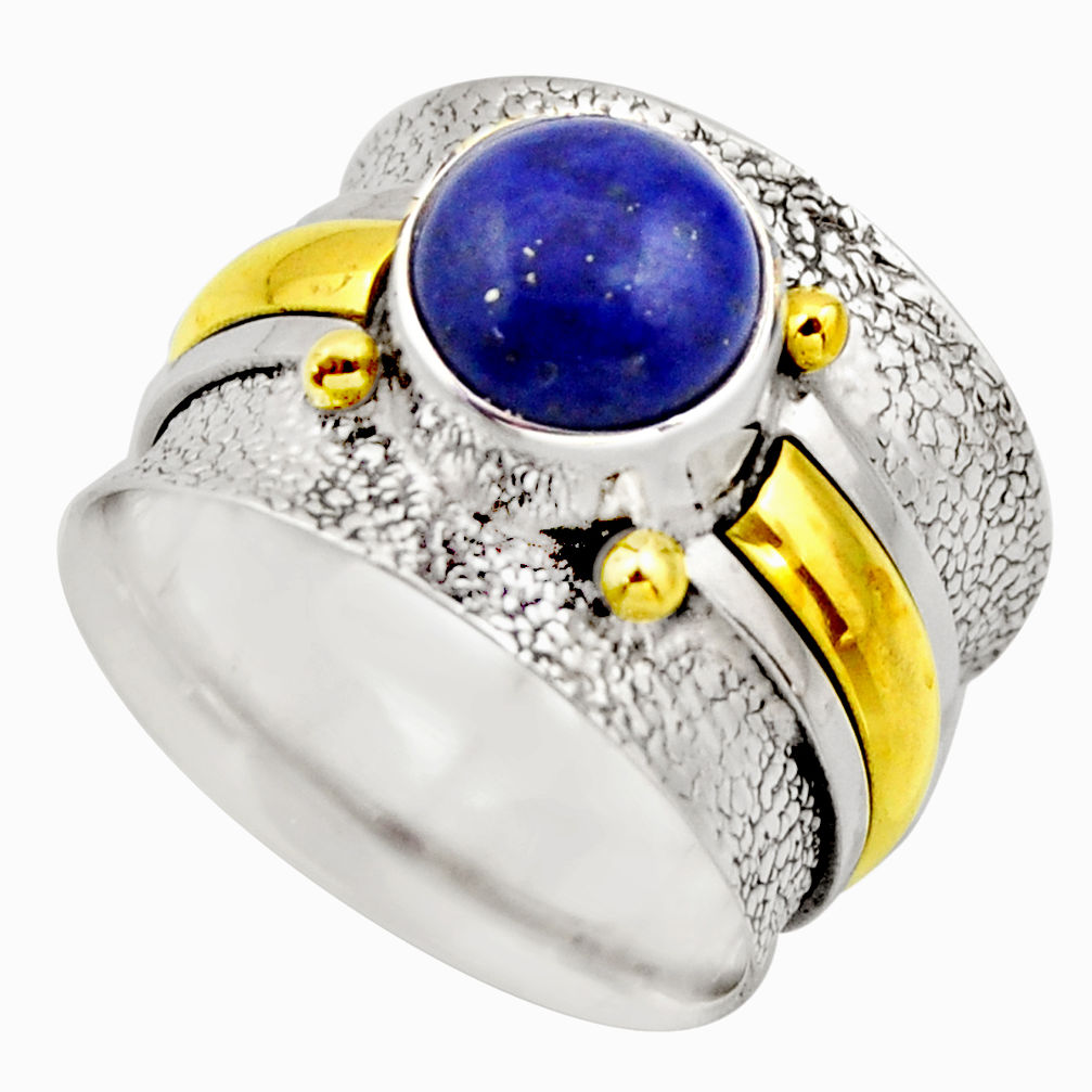 5.01cts victorian natural lapis lazuli 925 silver two tone ring size 7.5 r18651