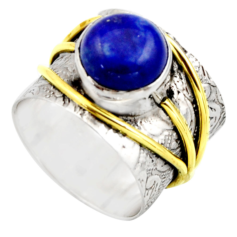 5.01cts victorian natural blue lapis lazuli silver two tone ring size 6 r18654