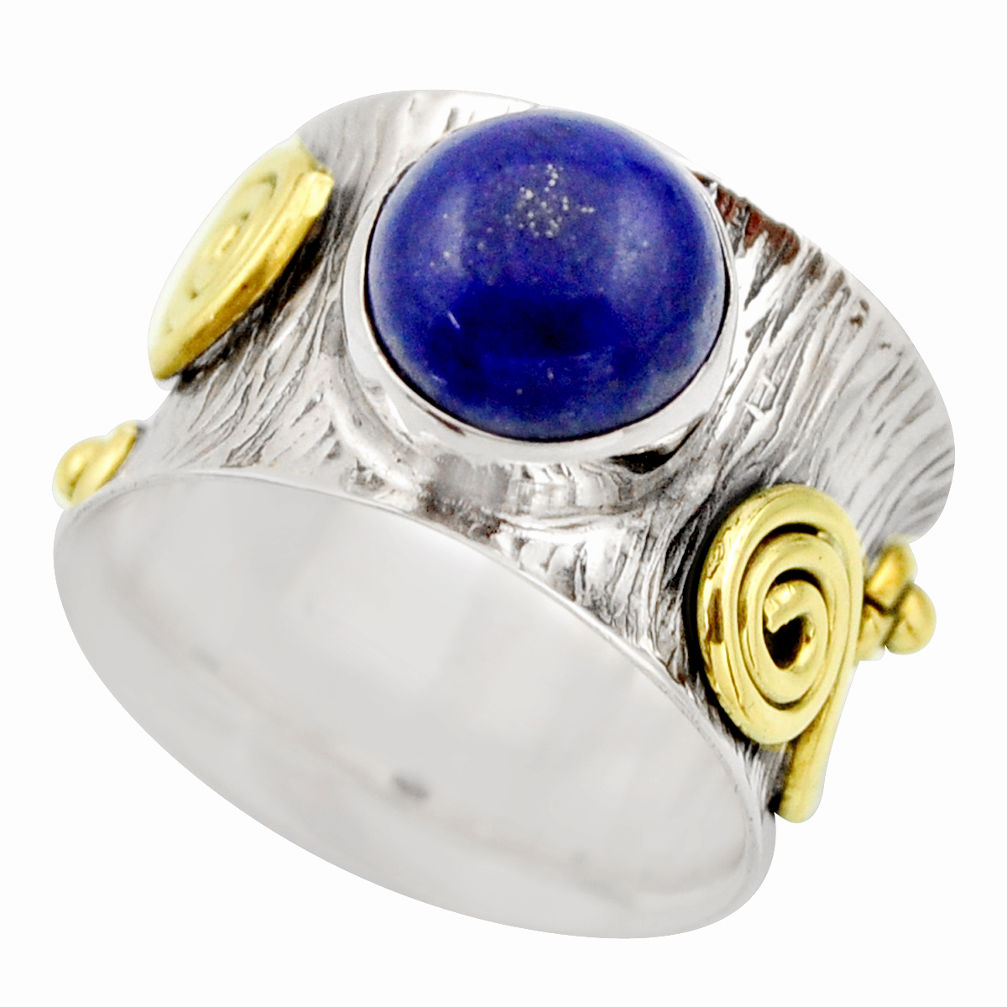 925 silver 4.82cts victorian natural lapis lazuli two tone ring size 7.5 r18655