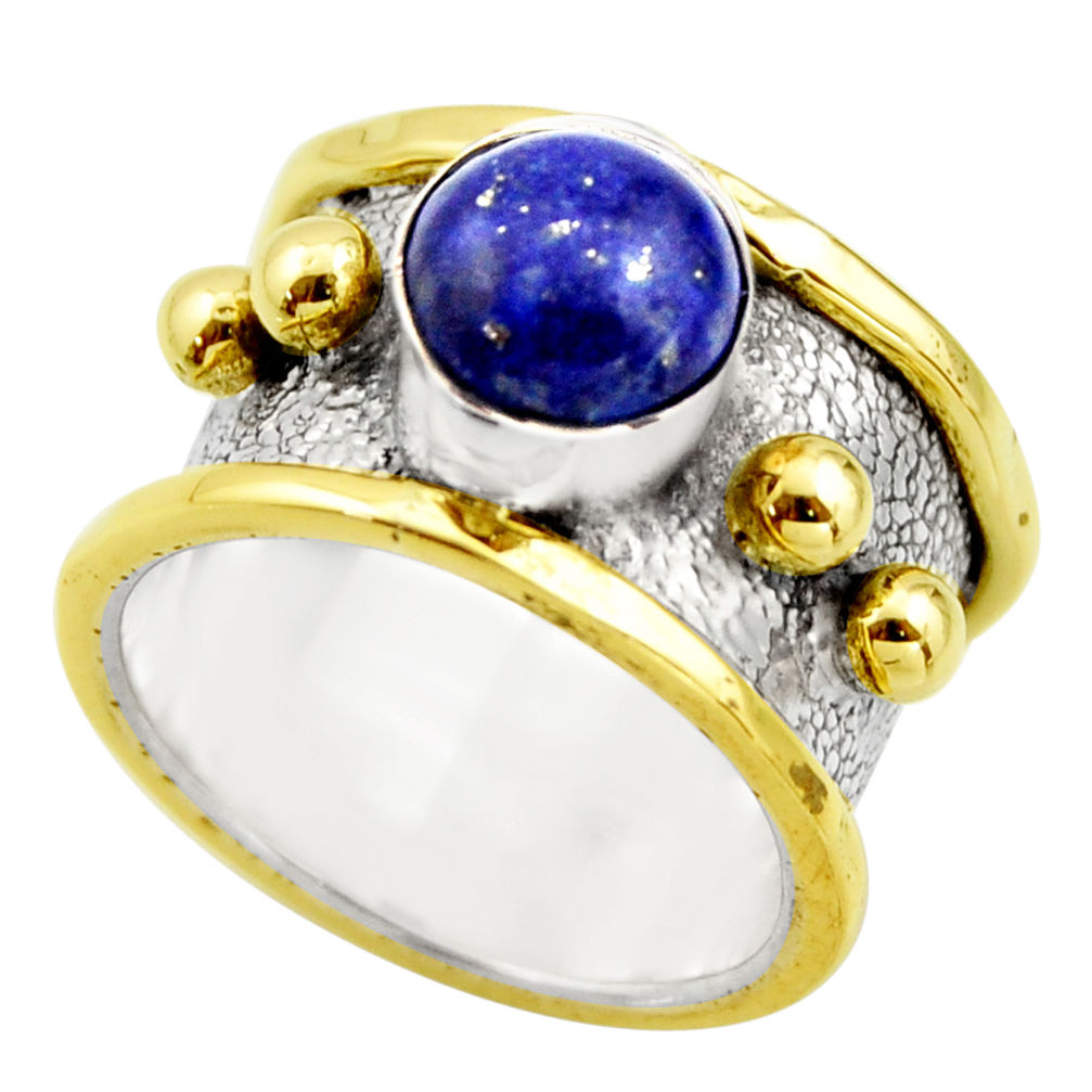 4.54cts victorian natural blue lapis lazuli silver two tone ring size 6 r18657