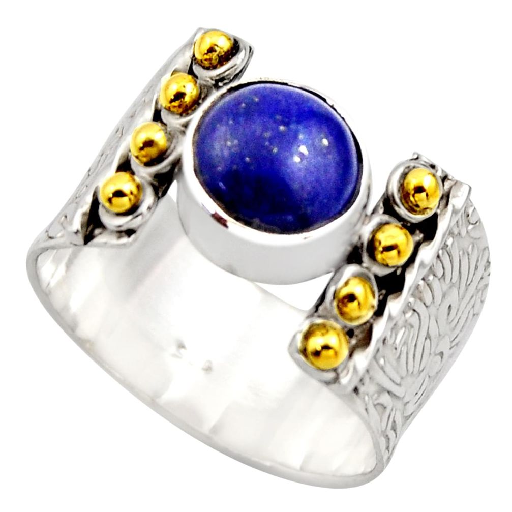 4.52cts victorian natural blue lapis lazuli silver two tone ring size 9.5 r18660