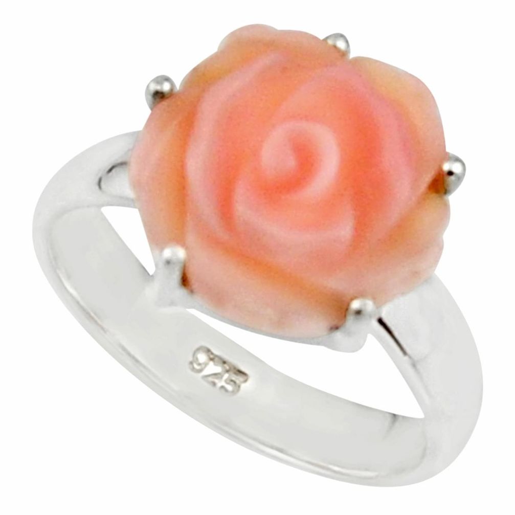 4.95cts pink coral 925 sterling silver flower solitaire ring size 6 r18846