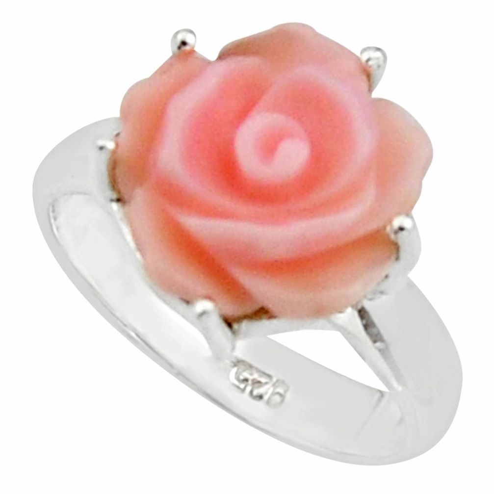 4.77cts pink coral 925 sterling silver flower solitaire ring size 6 r18853