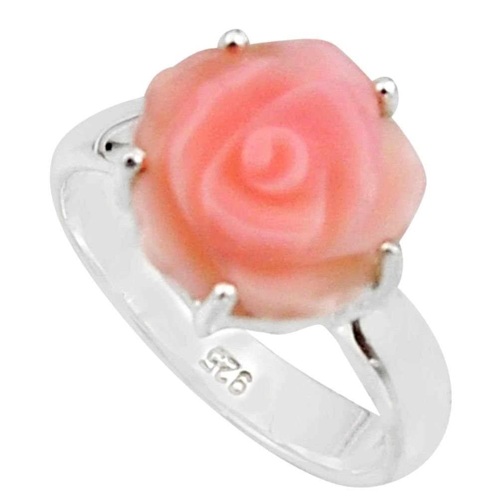 4.97cts pink coral 925 sterling silver flower solitaire ring size 7 r18857