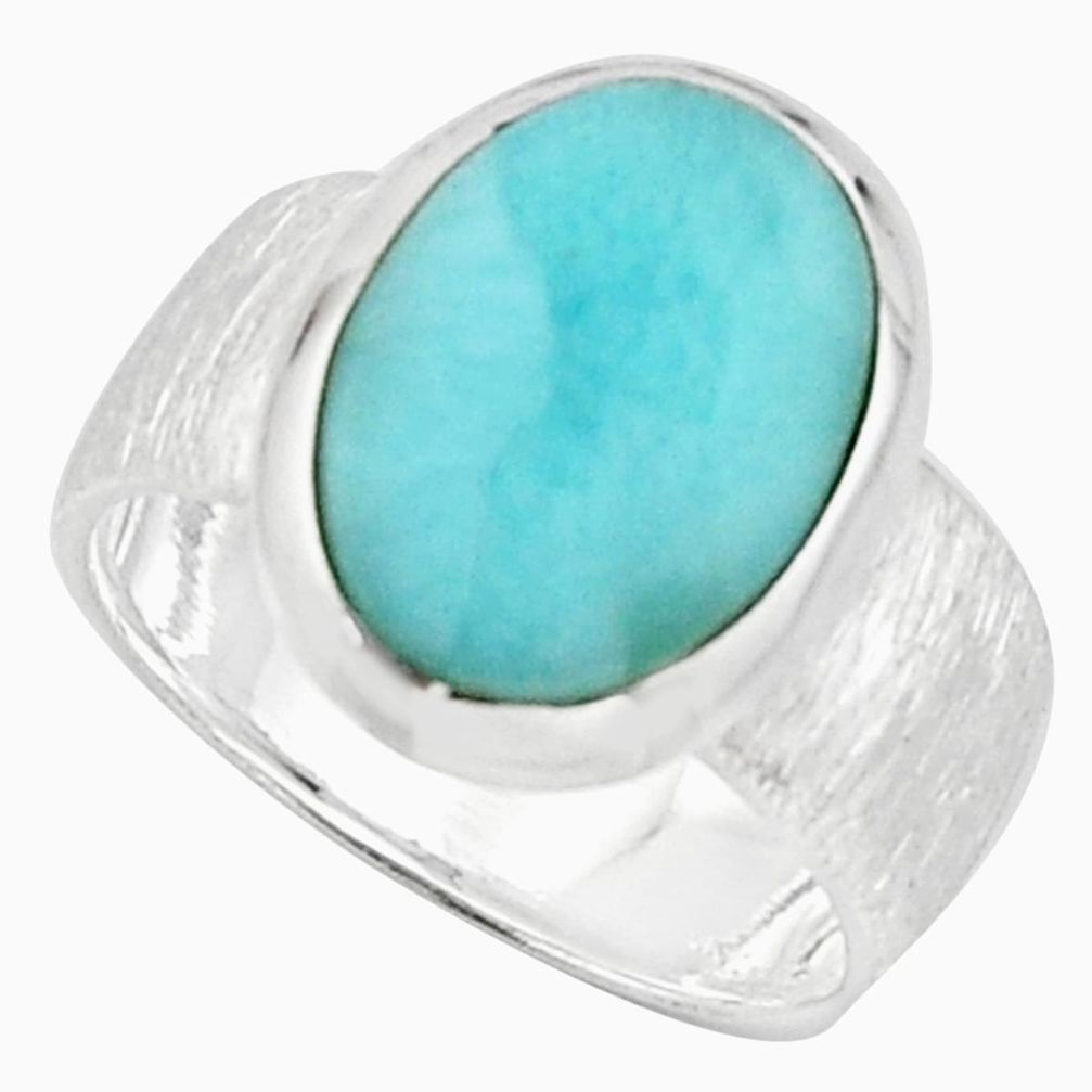 5.53cts natural blue larimar 925 sterling silver solitaire ring size 7 r18881