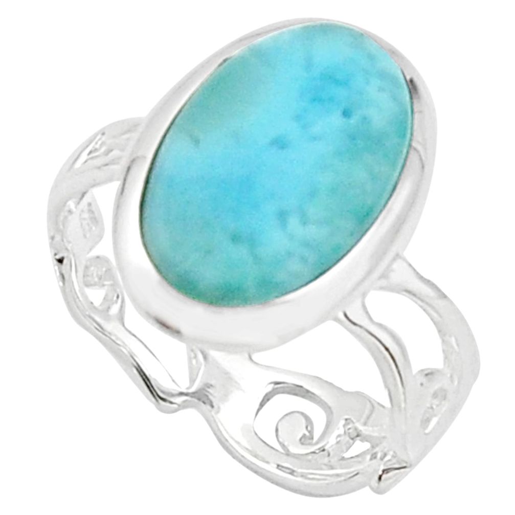 5.81cts natural blue larimar 925 sterling silver solitaire ring size 7.5 r18882