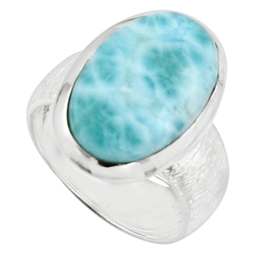 12.31cts natural blue larimar 925 sterling silver solitaire ring size 8 r18891