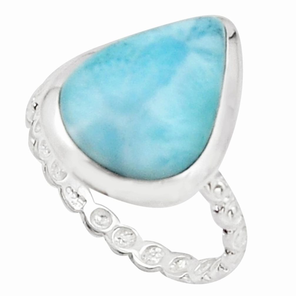 925 sterling silver 6.25cts natural blue larimar solitaire ring size 7.5 r18894