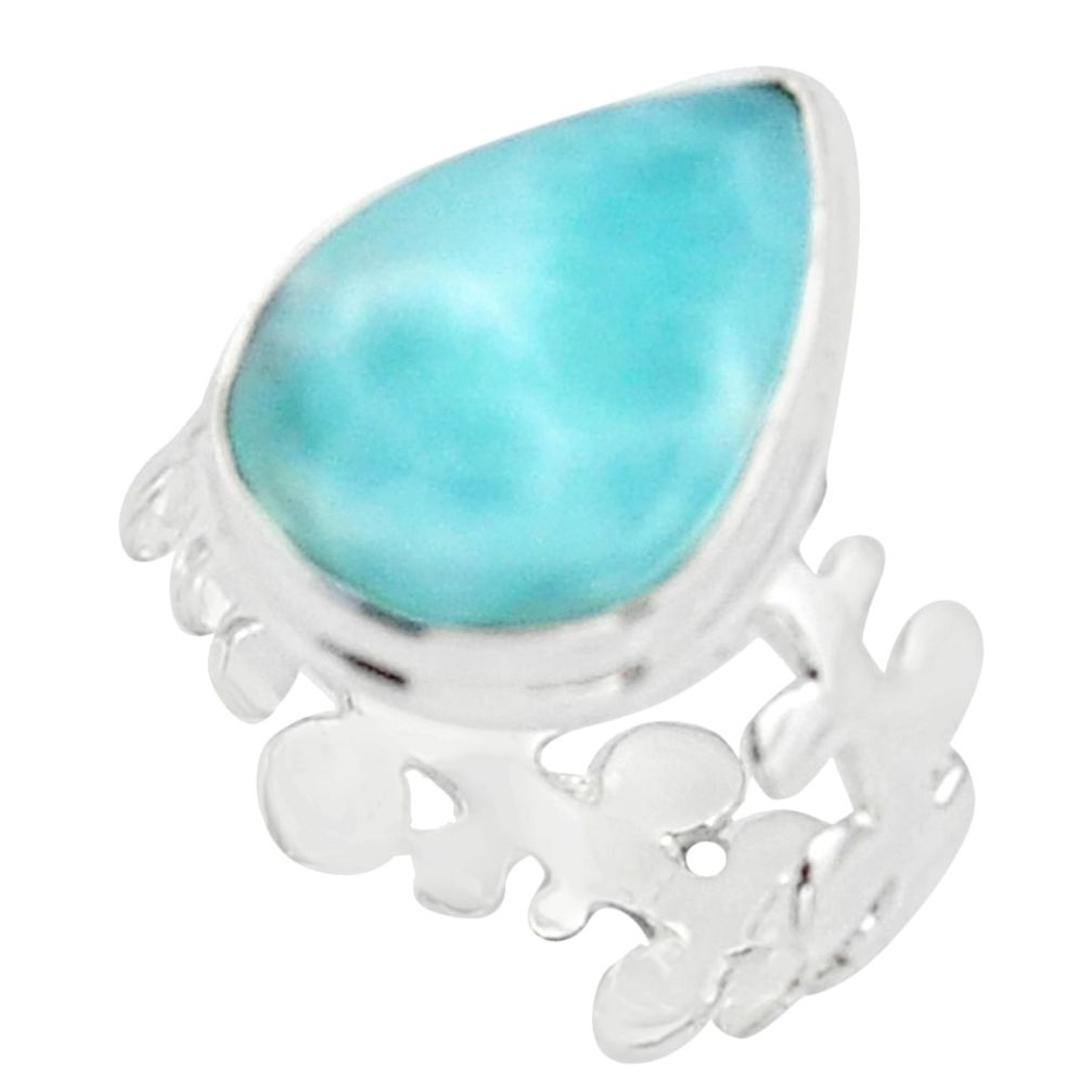 925 sterling silver 10.78cts natural blue larimar solitaire ring size 8 r18898