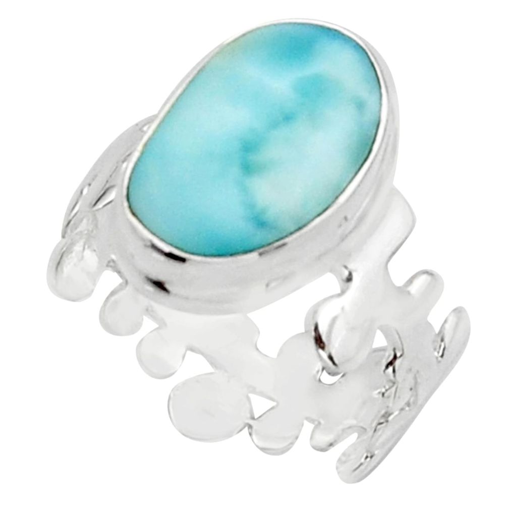 6.48cts natural blue larimar 925 sterling silver solitaire ring size 6.5 r18900