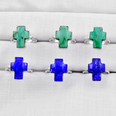 26.65gms wholesale lot of 6 natural green variscite lapis 925 silver ring size 7.5 - 8 z111