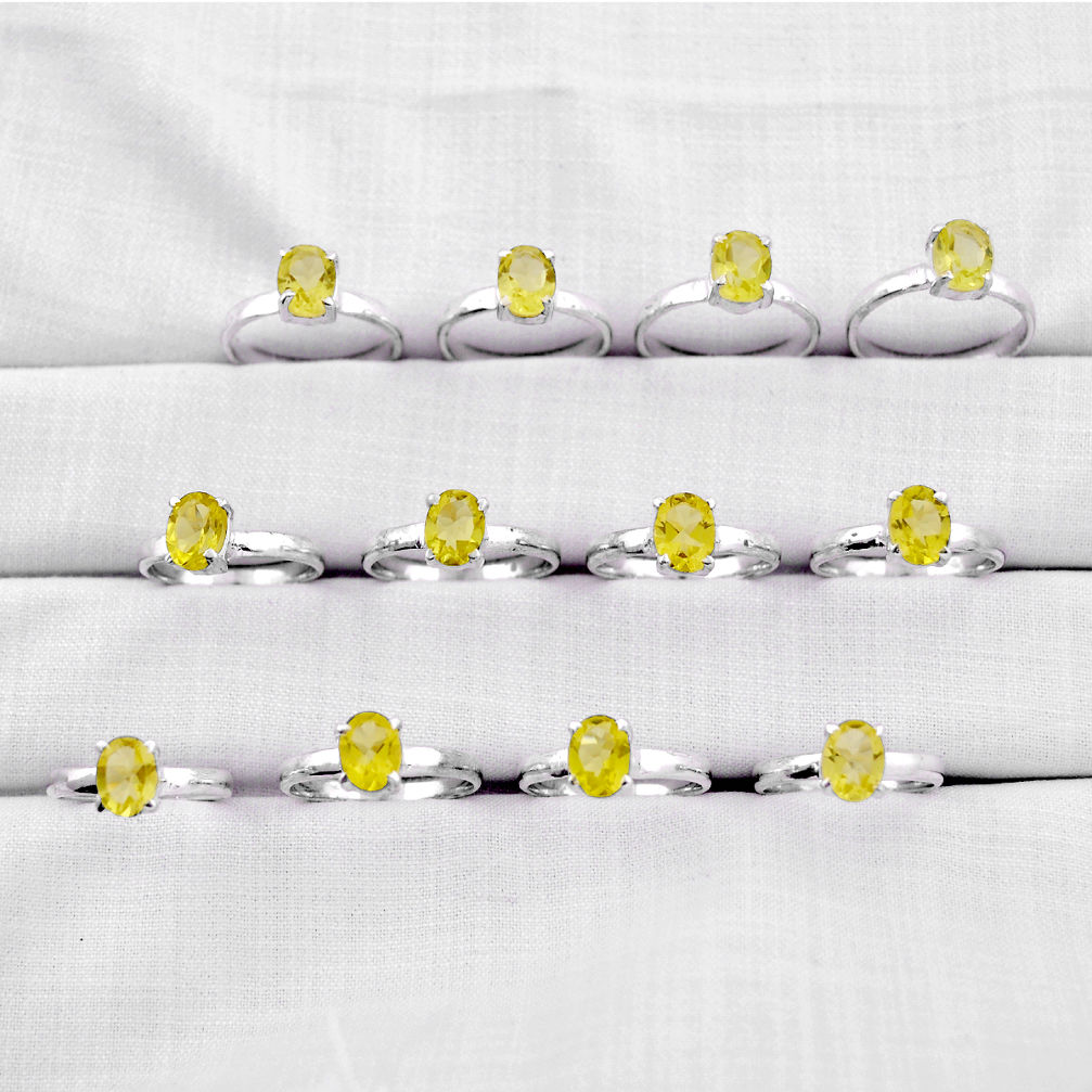 31.02gms wholesale lot of 12 natural lemon topaz 925 silver ring size 6 - 8.5 z121