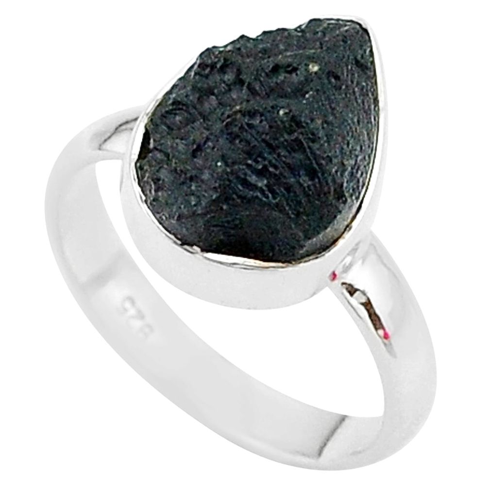 A gem from space black tektite 925 sterling silver ring size 8 t14402