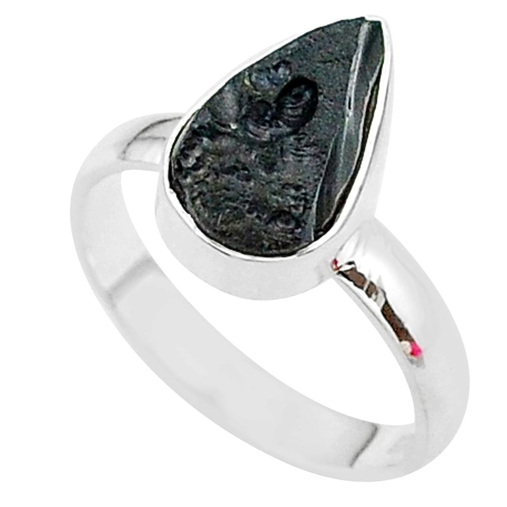 A gem from space black tektite 925 sterling silver ring size 8 t14408