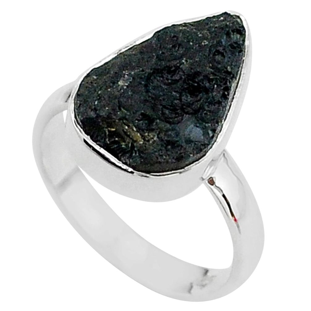 A gem from space natural black tektite 925 sterling silver ring size 8 t14403